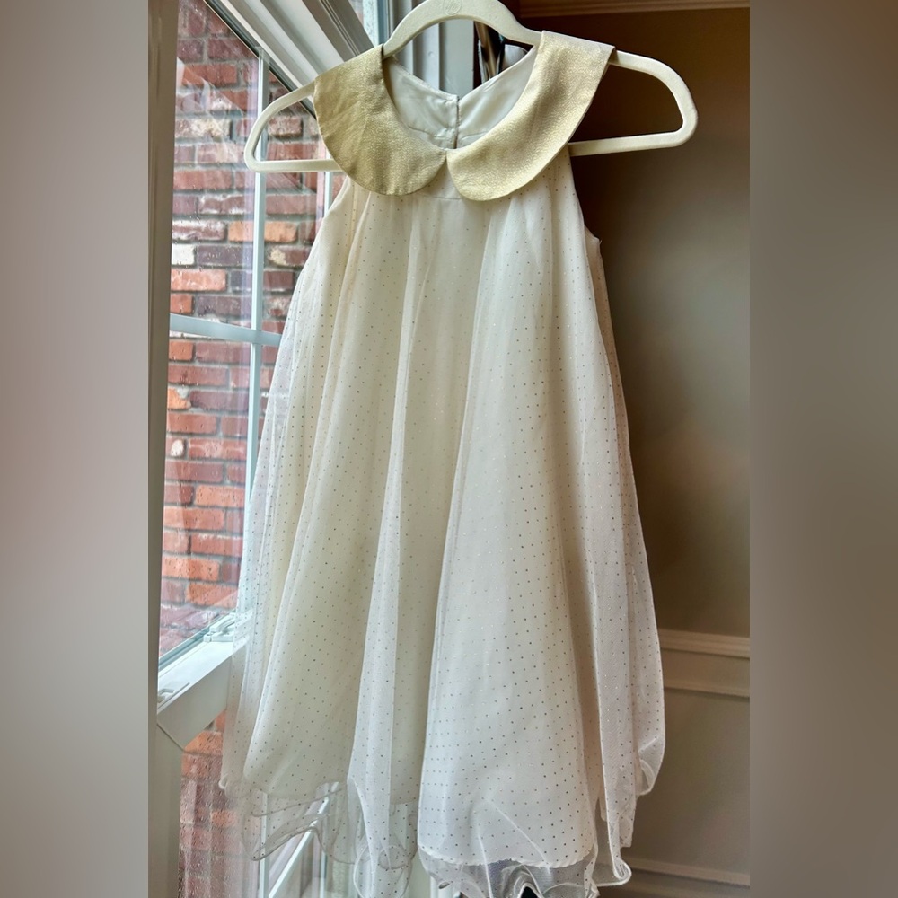 Bonnie Jean Girls Sleeveless Holiday Dress, Ivory and Gold, Size 10